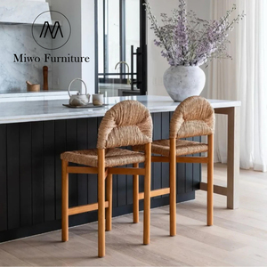 Phong cách hiện đại Retro mây ghế Bistro rắn gỗ cao trở lại Phân thanh ghế cho nhà bếp nhà hàng truy cập bện Phân - Product Image 2