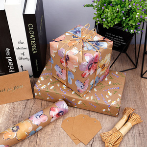 Retro Kraft <b>Paper</b> Floral Gift Wrapping Roll Large Size Single Side Four Color Printing Recyclable Craft Packaging - Product Image 2
