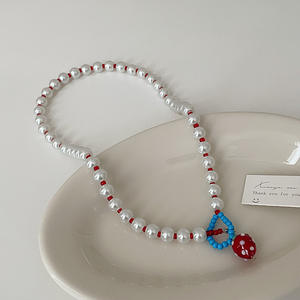 สร้อยคอมุกเทียมรูปสตรอเบอรี่หวานสร้อยคอแฟชั่นสำหรับผู้หญิงเครื่องประดับประจำวัน - Product Image 1