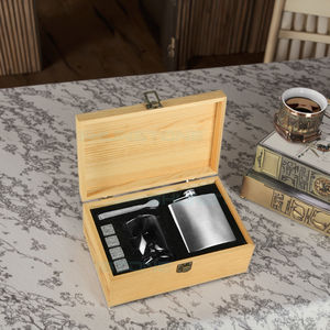 Shunstone 맞춤형 위스키 라운드 유리 선물 세트 스테인레스 스틸 힙 플라스크 위스키 선물 회사 남성용 판촉 선물 - Product Image 5