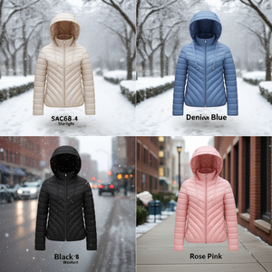 SAC608 Giacca Imbottita Leggera con Cappuccio per Donna, Taglie S-2XL, Colori Misti: Blu Denim Starlight, Nero, Rosa - Product Image 3