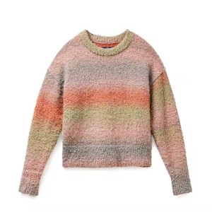 Maden Wholesale Women's Knit Sweater Vintage Gradient <strong>Rainbow</strong> Colorful Cozy Casual Layering <strong>Top</strong> Plush Pullover Warm Winter Fall - Product Image 1