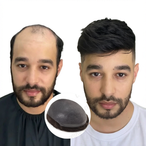 GH-M18 Prothèse capillaire réaliste pour homme en cheveux humains indiens, invisible, à boucle en V, fine, pour usage quotidien - Product Image 1