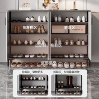 Meuble à chaussures double porte en bois multi-niveaux pour entrée de maison, design minimaliste moderne, rangement esthétique