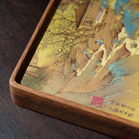 Table de bureau Ming Dynasty Qiu Ying Peach Village, reproduction de peinture classique, style chinois moderne, en laiton et bois de qualité supérieure