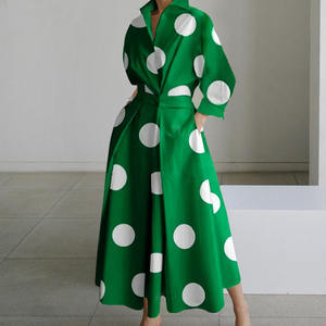 Hot Popular Plus Size Commuting Fashion POLO Collar Long Sleeves Loose Hem <strong>Dress</strong> Fashion High Waist Flowy Maxi <strong>Dress</strong> for Women - Product Image 3