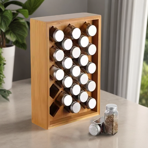 Organizzatore per Spezie in Legno di Bambù, Tipo Verticale Pieghevole a Tre Livelli con 23 Scomparti per Cassetti e Armadi - Product Image 2