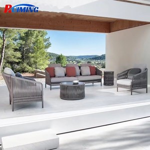 Chaise longue de jardin de luxe en corde tressée, double, ronde, avec cadre marron, durable et imperméable - Product Image 6