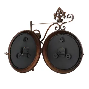 Retro Antique Iron Outdoor Double Side Wall Clock Glass Lens Movement Weatherproof Wall Clock