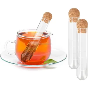 ढीली चाय कॉर्क ग्लास ट्यूब के लिए परीक्षण ट्यूब चाय इनफ्यूज़र को कोर्क ग्लास ढीले चाय स्टीपर फिल्टर के साथ पुनः प्रयोज्य ग्लास डिफ्यूज़र