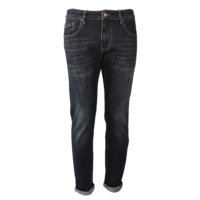 Jean vintage homme coupe droite taille mi-haute slim fit avec broderie et détails boutonnés, denim bleu américain classique délavé à faible élasticité, ODM