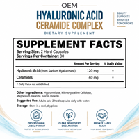 Capsules avancées d'acide hyaluronique et de complexe de céramides pour adultes – Soutien de la barrière cutanée, hydratation, beauté et bien-être – Marque privée OEM