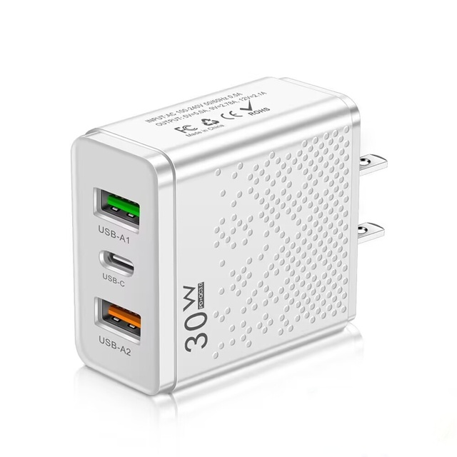 3 Port US EU UK Plug Wall Charger 30W 2USB PD Type-c USB C Mobile Phone Charger Adapter