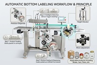 Machine d'étiquetage automatique pour fonds de boîtes en carton et pochettes plates avec alimentateur à friction et étiqueteuse sous-surface