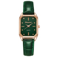 Jam Tangan Wanita Quartz Hijau Kecil Cantik Tren Douyin Kuaishou 2026, Tali Akrilik Ramah Lingkungan, Casing Persegi 10mm, Jarum Penunjuk