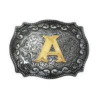 Boucle de ceinture de cowboy vintage en alliage, bicolore or, avec initiale et motif floral en relief, style western, accessoires