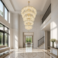 Lustre en cristal cascade multi-niveaux de luxe sur mesure, en laiton antique, grand modèle pour plafond haut, idéal pour hall d'hôtel, salle de bal, villa