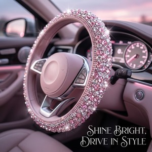 Funda de <span class=keywords><strong>Volante</strong></span> con Pedrería Brillante, Estilo Y2K, Accesorios de Auto con Cristales y Diamantes para Mujeres y Chicas - Product Image 1
