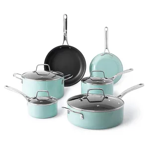 10PCS Cookware Set Green Diamond Ceramic Coated New Authentic Kitchen Cookware Set