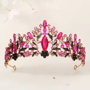 꿈꾸는 핑크 대량 공주 라인 석 크리스탈 아름다움 사용자 정의 수제 미인 대회 여왕 미스 월드 크라운과 티아라