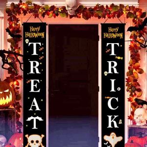 Trick or Treat Halloween Door Porch Flag <b>Banner</b> for Front Door Home Decor Couplet - Product Image 3