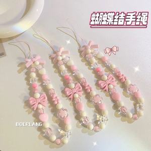 Coréen mignon charme ours amour coeur nœud papillon chaînes de téléphone pour <span class=keywords><strong>iPhone</strong></span> femmes filles <span class=keywords><strong>bijoux</strong></span> sangle perlée lanière cordon suspendu Bracelet - Product Image 2