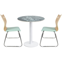 Table de salle à manger ronde en pierre frittée, base à piétement unique en fer thermolaqué blanc, table de café/bistro commerciale