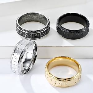 Retro Nordic Viking Rune Silver Titanium Steel <b>Ring</b> Unisex Gift Jewelry Antique Silver Letter Design - Product Image 2