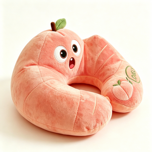 Customized Cartoon Peach Character U <b>Neck</b>, <b>Cushion</b> Lovely Embroidered Peach Plush <b>Neck</b> Rest - Product Image 1