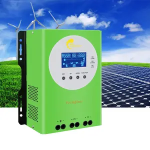Techfine 60A وحدة تحكم شحن الطاقة الشمسية Mppt حماية شاشة LCD خضراء 1 سنة تحكم ذكي