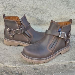 Botas de Trabajo de Cuero de Grano Completo para Hombre, Botines Modernos, Botas de Caballero Vintage con Hebilla, Zapatos de Cuero - Product Image 2