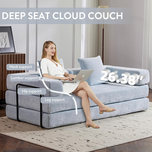 Ghế sofa giường gấp đa năng, ghế sofa trải sàn gấp gọn, ghế sofa nệm gấp bằng vải nhung cho phòng khách phòng ngủ (Xanh nhạt) - Product Image 6