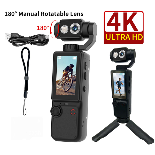 Mini Handheld 4K ULTRA HD Pocket Action Camera Portable 2'' Screen AF Focus Vlog Recorder Rotatable Digital Sport Camera