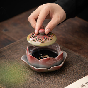 Encensoir créatif en céramique peinte motif lotus, diffuseur d'arômes domestique en forme d'oie et de poire, céramique <span class=keywords><strong>zen</strong></span> pour thé et aromathérapie - Product Image 4