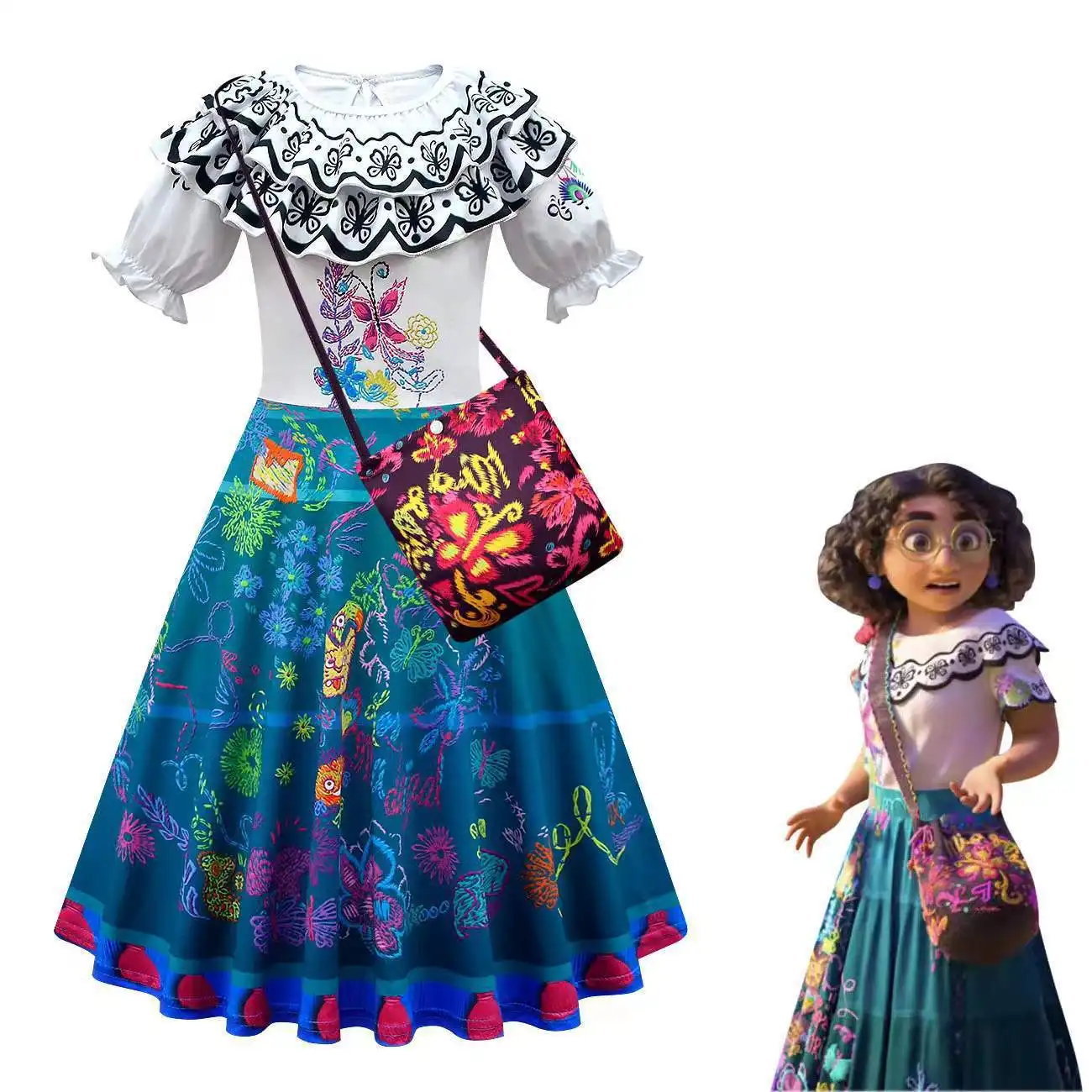Encanto שמלת Mirabel לילדים בנות קוספליי מסיבת שמלה עם תיק ליל כל הקדושים קרנבל חליפת <span class=keywords><strong>תלבושות</strong></span>