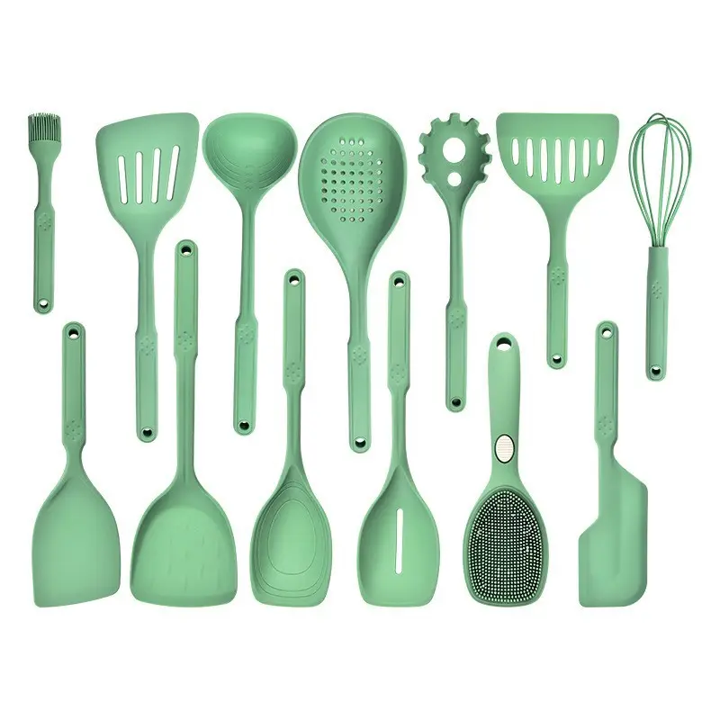 New non-stick pan shovel silicone kitchen utensils household stir-fry shovel Nordic green hotpot spoon protection pot set