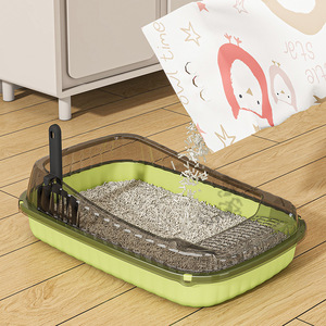 <b>Cat</b> <b>Litter</b> Box Semi Enclosed Rectangle PP Material Forest Green With Scoop For <b>Cats</b> - Product Image 1