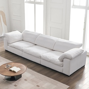 Ensemble modulaire minimaliste moderne en tissu blanc, canapé sectionnel droit trois places, forme carrée, style design français - Product Image 3