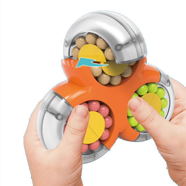 Decompression Magic Bean Rotating Cube Desk Fingertips Gyro Stress Anxiety Relief Cube Fidget Puzzle Game Toy for Adults