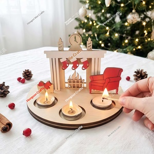 Laser-Cut Christmas-Themed Wooden <b>Candle</b> <b>Holder</b> Set Santa Claus Reindeer Sleigh Snowflake Gift Holiday Decoration - Product Image 2