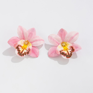 Boucles d'oreilles clous grandes fleurs colorées pour femmes, accessoires tendance pour dames, bijoux fantaisie féminins, cadeaux - Product Image 1