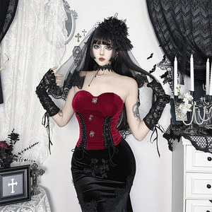Gothic Punk Clothing Volume Palace-Style Chaleco de terciopelo rojo Otoño Nuevo estilo <span class=keywords><strong>Street</strong></span> Sexy Tops para mujeres - Product Image 2