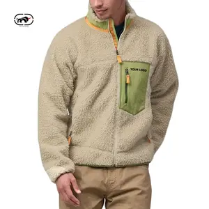 2024 Custom Logo Printed Zip Up Solid Color Teddy Fleece Jacket Thick Sherpa Fleece Jacket Men Sherpa Jacket