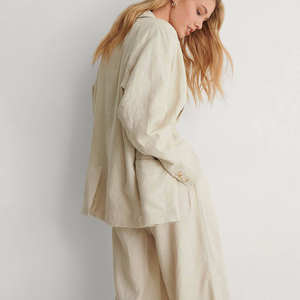 Haute qualité personnalisé mode classique été femmes <span class=keywords><strong>lin</strong></span> Blazer 100% <span class=keywords><strong>lin</strong></span> bureau femmes surdimensionné revers Premium <span class=keywords><strong>lin</strong></span> Blazer - Product Image 3