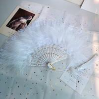 Ventilateur de poche vintage pour fête de mariage Ventilateur pliant classique à plumes de style européen Ventilateur en plastique Cadeau d'affaires