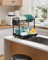 Égouttoir à vaisselle à 2 niveaux - Égouttoir à vaisselle en acier inoxydable avec porte-couverts pour l'organisation et le rangement du comptoir de cuisine