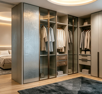 Dressing de Luxe Modulaire Personnalisé avec Portes Vitrées et Finitions Dorées pour Rangement de Chambre Principale de Villa