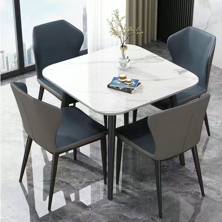 Silla azul oscuro, mesa de losa de jade blanco [acabado brillante]