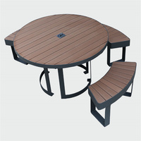 Juego de mesa y banco de pícnic para Discapacitados de madera comercial al aire libre restaurante exterior jardín parque infantil mesa de comedor con agujero para paraguas