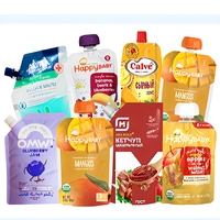 Sachets d'emballage de jus personnalisés avec logo imprimé, pochettes à bec verseur pour jus de fruits, sachets de recharge liquide à fond plat